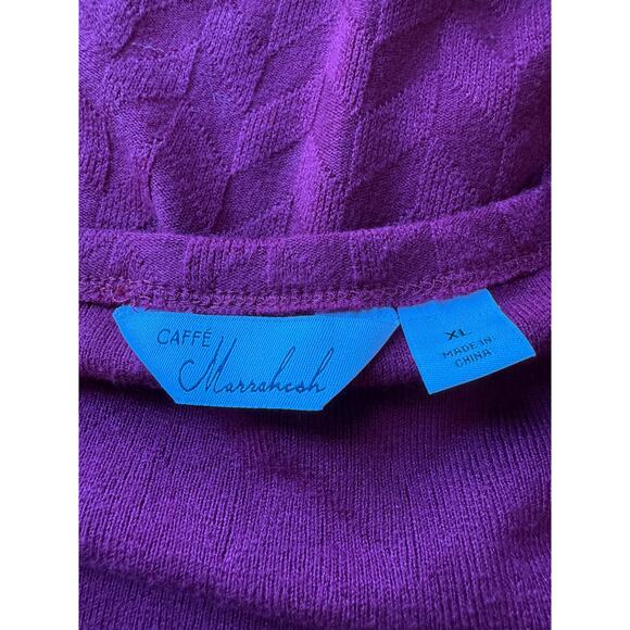 CAFFÉ MARRAKESH XL Berry Chevron Textured Henley Blouse Top Balloon Sleeve Tunic - Picture 8 of 10